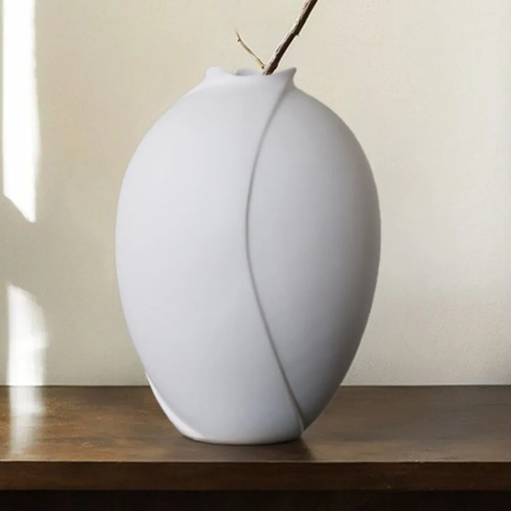 Song Aesthetic White Bloom Tabletop Vase, Large or Medium in ivory — front view