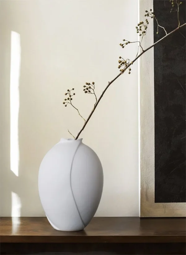 Song Aesthetic White Bloom Tabletop Vase, Large or Medium in ivory — in a room setting