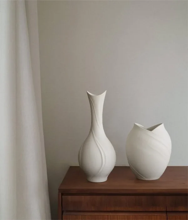 Song Aesthetic White Bloom Tabletop Vase, Large or Medium in ivory — in a room setting