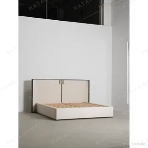 Modern Chinese Lacquered Bed with Curved Screen Headboard in black — in a room setting