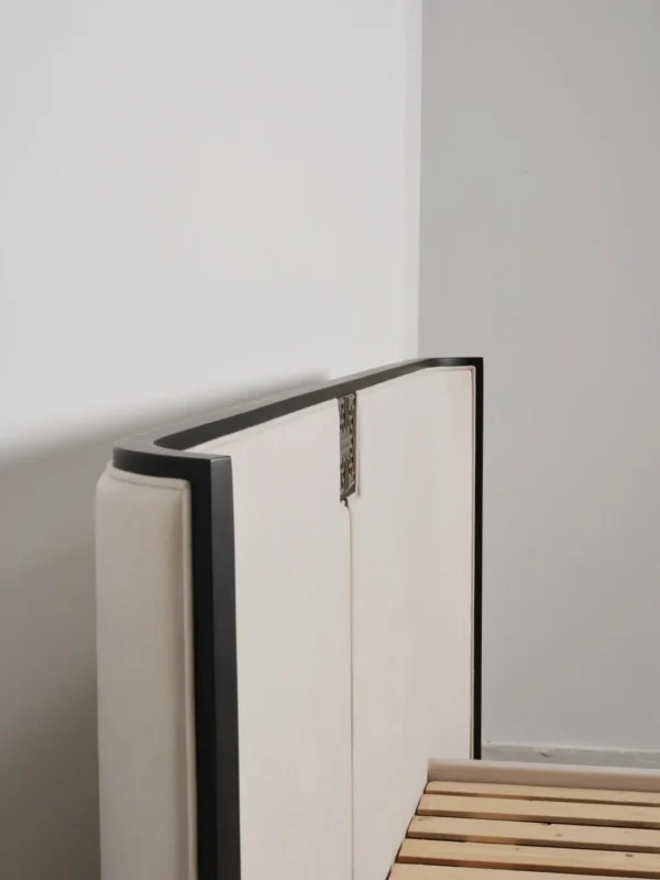 Modern Chinese Lacquered Bed with Curved Screen Headboard in black — detail