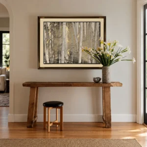 New Chinese Birch Forest Wall Art in Black Frame — front view