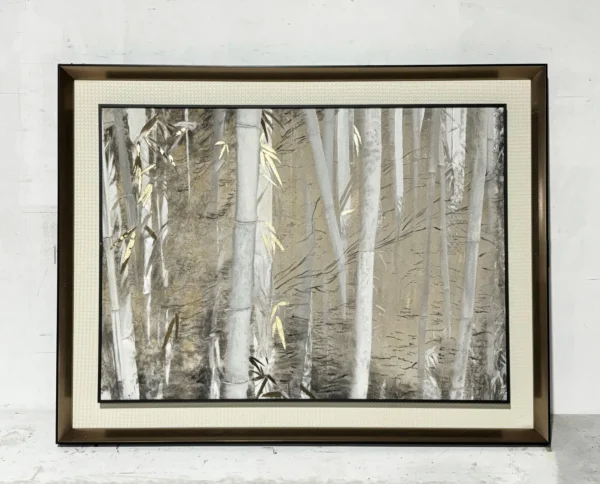 New Chinese Birch Forest Wall Art in Black Frame — in a room setting