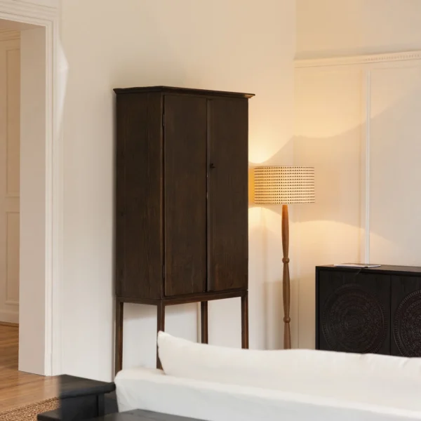 Fulan Distressed Hemlock and Oak Tall Cabinet, 192 cm in black — in a room setting