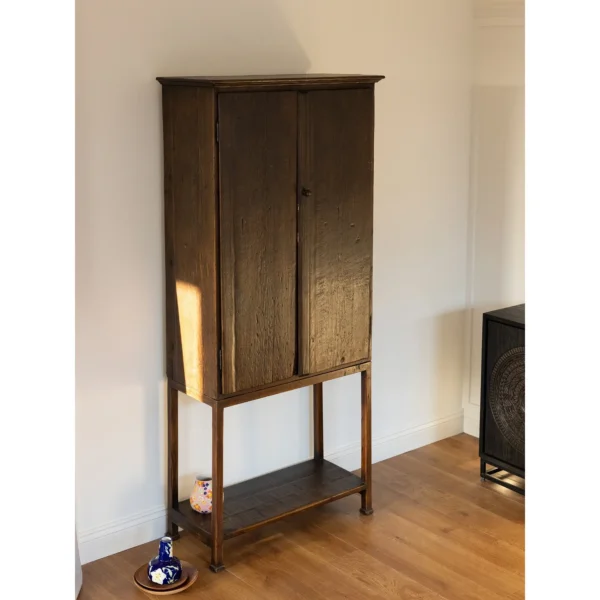 Fulan Distressed Hemlock and Oak Tall Cabinet, 192 cm in black — in a room setting
