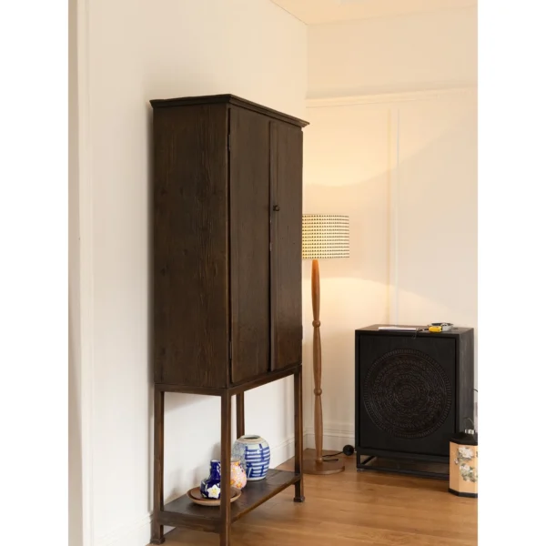 Fulan Distressed Hemlock and Oak Tall Cabinet, 192 cm in black — in a room setting