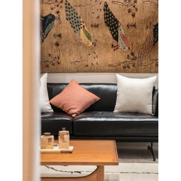 Walnut Daybed in Olive Velvet with Bolster and Folding — in a room setting