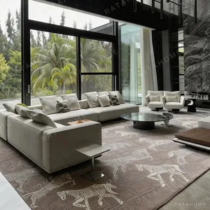 Flowing Line Rug in Taupe and Cream for Elegant Living Rooms — in a room setting