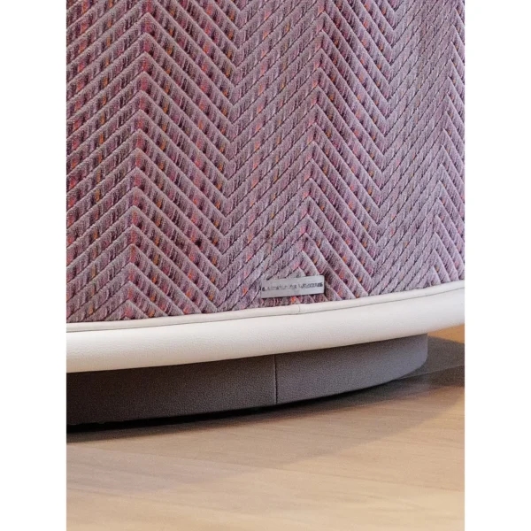 Handmade Red Velvet Barrel Armchair with White Piping in red — in a room setting