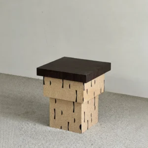 Cork and Dark Wood Stacked Block Side Table in black — front view