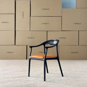 Black Bentwood Sculptural Dining Chair with Tan Leather Seat in black — front view