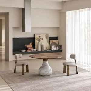 Square-Back Dining Chair on Brushed Bronze Legs in oatmeal — front view