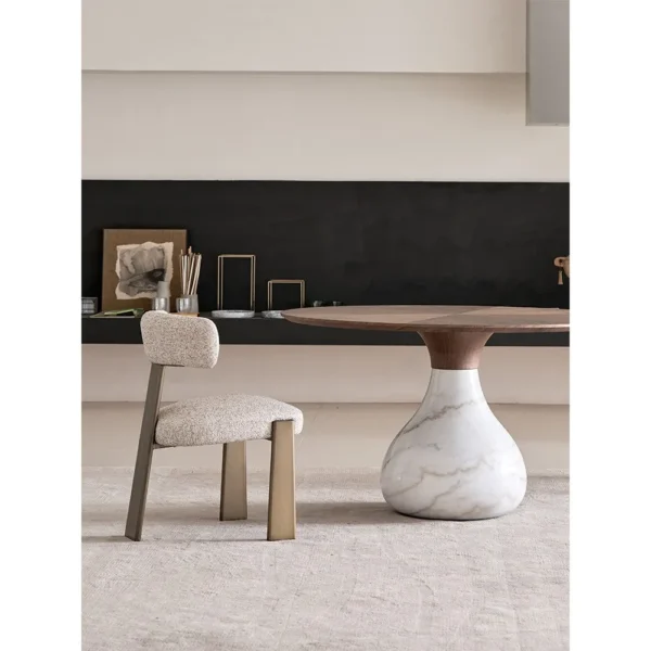 Square-Back Dining Chair on Brushed Bronze Legs in oatmeal — in a room setting