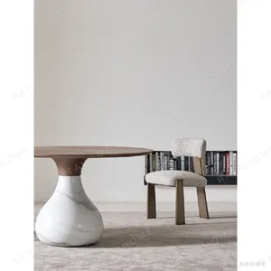 Square-Back Dining Chair on Brushed Bronze Legs in oatmeal — in a room setting