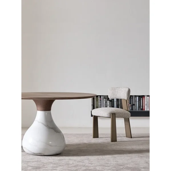 Square-Back Dining Chair on Brushed Bronze Legs in oatmeal — in a room setting