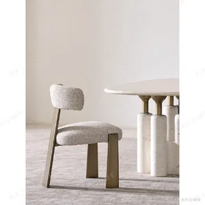 Square-Back Dining Chair on Brushed Bronze Legs in oatmeal — in a room setting