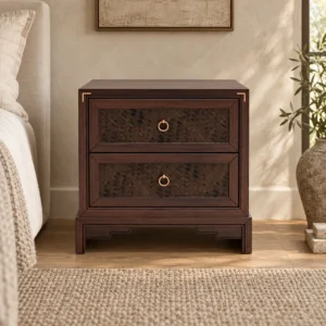 Dark Wood Nightstand in clay — front view