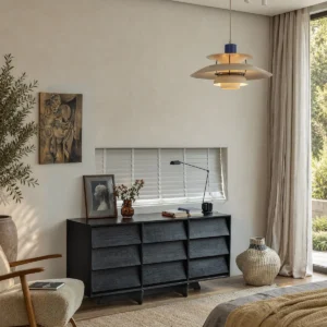 Reclaimed Wood Nine-Drawer Chest in Black — front view