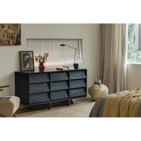 Reclaimed Wood Nine-Drawer Chest in Black — in a room setting