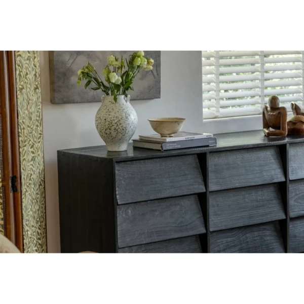 Reclaimed Wood Nine-Drawer Chest in Black — in a room setting