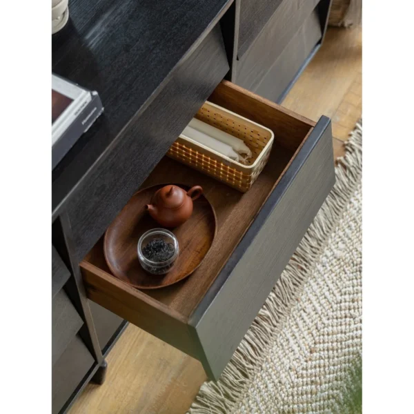 Reclaimed Wood Nine-Drawer Chest in Black — in a room setting