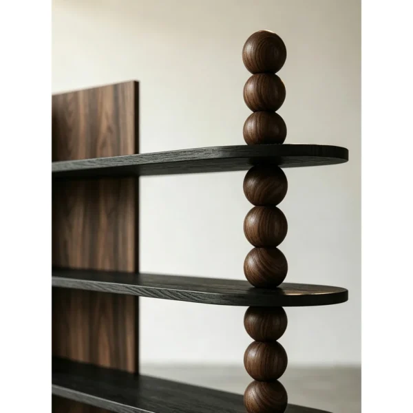 Oak Open Bookshelf with Beaded Column and Panel Screen in walnut — in a room setting