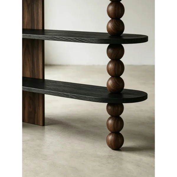 Oak Open Bookshelf with Beaded Column and Panel Screen in walnut — in a room setting