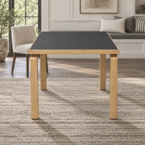 Nordic Black-Top Dining Table with Oak Legs in black — front view