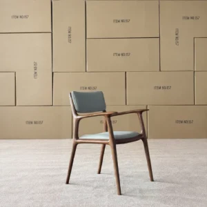 FAS Ash Dining Armchair with Grey Leather in walnut — front view