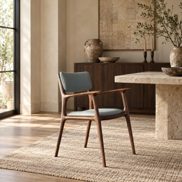 FAS Ash Dining Armchair with Grey Leather in walnut — in a room setting
