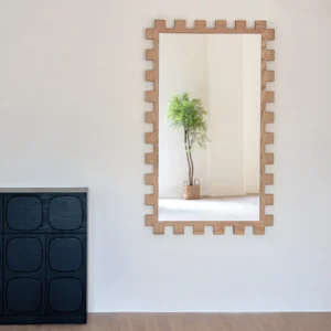 Nymph Ash Mirror with Sawtooth Frame in natural oak — front view
