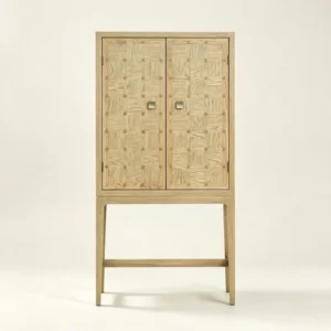 Oak Checkerboard Marquetry Highboy in solid oak — front view