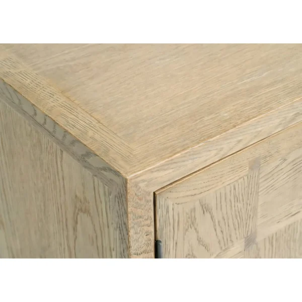 Oak Checkerboard Marquetry Cabinet on Tall Legs in natural oak — in a room setting