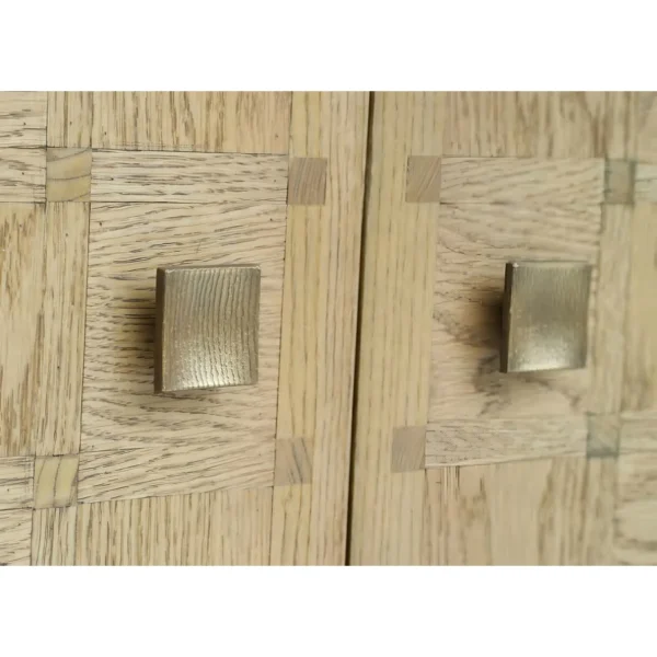 Oak Checkerboard Marquetry Open Tall Cabinet in natural oak — in a room setting