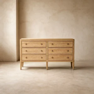 Whitewashed Oak Six-Drawer Dresser in natural oak — front view