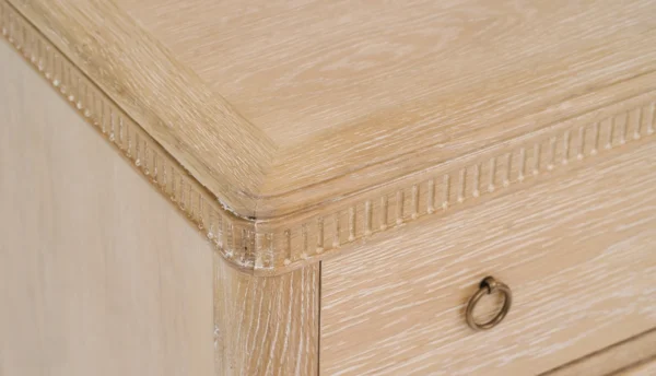 Whitewashed Oak Six-Drawer Dresser in natural oak — in a room setting
