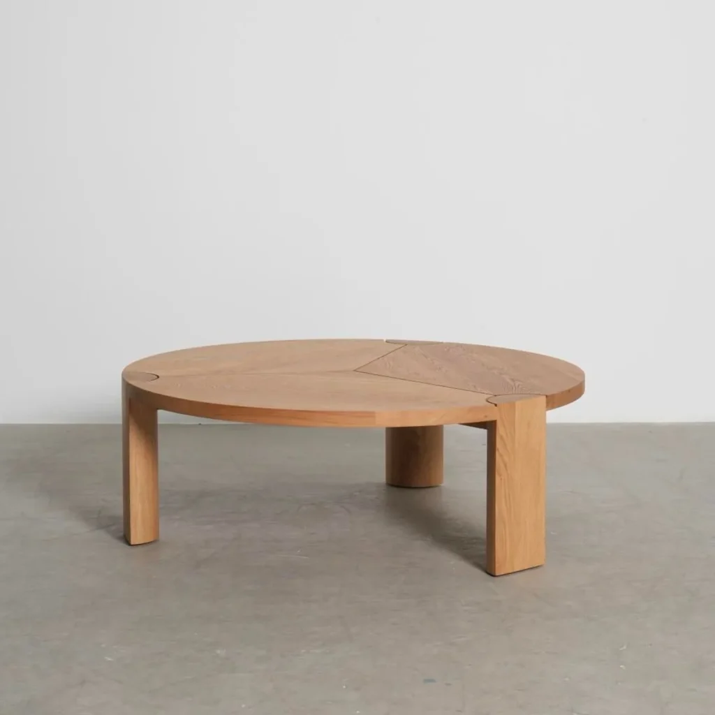 Oak Round Coffee Table with Three-Way Marquetry, 110 cm in natural oak — front view