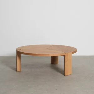 Oak Round Coffee Table with Three-Way Marquetry, 110 cm in natural oak — front view