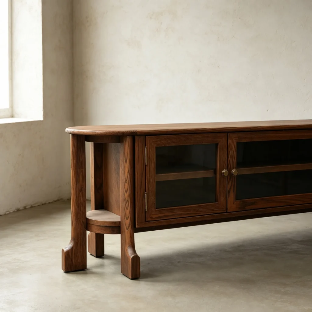Oak Curved Stand in solid oak — front view