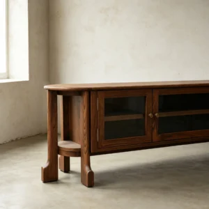 Oak Curved Stand in solid oak — front view
