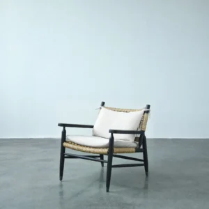 Oak Light Brushed Rattan Armchair in solid oak — front view