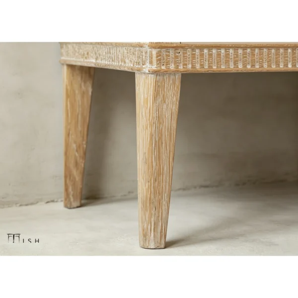 Whitewashed Oak French Nightstand with Shelf in natural oak — in a room setting