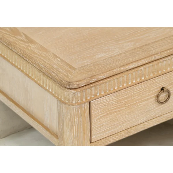 Whitewashed Oak French Nightstand with Shelf in natural oak — in a room setting