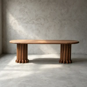 Oak Oval Dining Table on Fluted Post Bases in walnut — front view