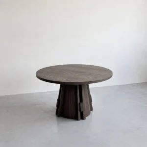 Dark Oak Round Table on Architectural Slab Base in walnut — front view