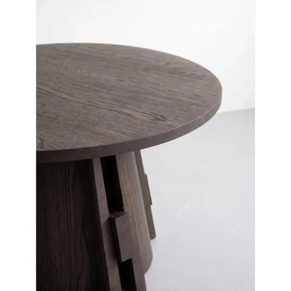 Dark Oak Round Table on Architectural Slab Base in walnut — in a room setting