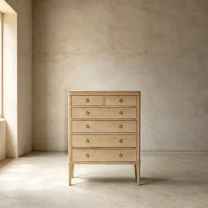 Whitewashed Oak Six-Drawer Tall Chest in natural oak — front view