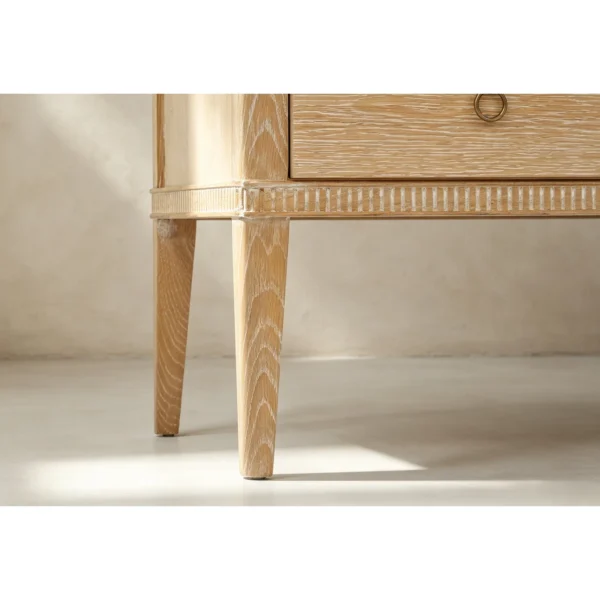 Whitewashed Oak Six-Drawer Tall Chest in natural oak — in a room setting