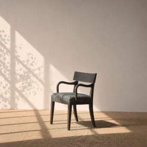 Smoked Oak Dining Armchair with Grey Seat in slate — front view