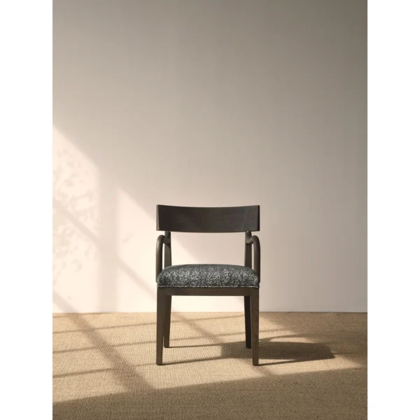 Smoked Oak Dining Armchair with Grey Seat in slate — in a room setting